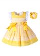 Girls Easter Summer Yellow Cotton Dress + Handmade Headband                          