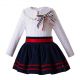 Striped England Style Clothing Sets Blouse + Royal Blue Skirt