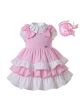 3 pieces Girls Pink Clothing Set White Blouse + Pink Layered Dress + Handmade Headband