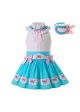 Girls 2 Pieces Outfits Sleeveless White Shirt + BluePrint Skirt + Headband