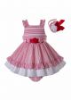 Red Stripe Toddler Babies Summer Clothes Set + Bloomers + Bonnet