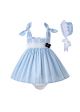 3 Pieces Cute Bows Babies Matched Flower Princess Outfits + Light Blue Bloomers + Hat