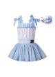 Summer Blue Matched Flower Girls Reffle Dress + Hand Headband