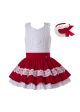 2020 Summer Girls Clothing Set Red Lace Shirt + Red Princess Skirt +Hand Headband