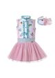 Girls Clothing Set Pattern Printed Princess Shirt + Pink Skirt +Hand Headband