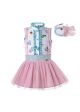 Girls Clothing Set Pattern Printed Princess Shirt + Pink Skirt +Hand Headband