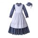 3 Pieces Flower Printed Royal Blue Long Elegant Frocks Halloween Costumes + Hat