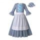 3 Pieces Elegant Frocks Blue Flower Printed Halloween Costumes + Hat