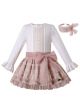 3 Pieces Girls Autumn Light Pink Cotton Top + Lace Skirt + Hand Headband