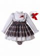 3 Pieces Babies White & Grid Layered Dress + Hand Headband