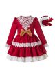 2020 Sweet Autumn Princess Red Layered Ruched Girls Boutique Dress + Handmade Headband