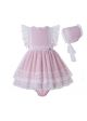 3 Pieces Babies Sweet Solid Pink Ruffled Boutique Outfits + Cute Bloomers + Hat