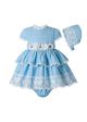 2021 Spring & Summer Baby Girls Blue Ruffled Layers Dress + Bonnet + Bloomers