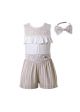 3 Pieces Boutique Casual Khaki Ruffles Boutique Girls Outfit + Khaki Striped Shorts + Hand Headband