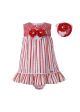 3 Pieces Babies Red Striped Princess Ruffles Outfit + Cute Bloomers + Hand Headband