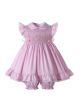 Cute Baby Girl's Pink Smocked Dress + Shorts