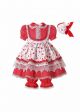 Red Printed Lace Lantern Sleeve Dress + Shorts + Handmade Headband