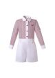 2-Piece Boys Long Sleeve Red Striped Shirt + White Shorts