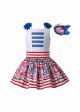 Flower Patterns Pink striped Girl Skirt and Top + Handmade Headband