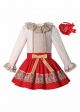 Double-layered Collar White Top + Red Skirt Girls Clothes Set with Handmade Headband