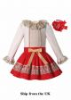 (UK Only) Double-layered Collar Cream Top + Red Skirt Girls Clothes Set with Handmade Headband