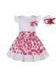 Little Girls White Shirt Ruffle Printed Skirt + Handmade Headband