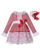 Red Plaid White Lace Baby Girls Christmas Dress + Handmade Headband