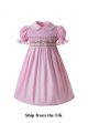 (UK Only)Pink Party Girls Doll Collar Handmade Embroidered Smocked Dresses