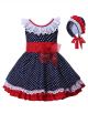 Navy Blue Dots Baby Girls Dresses-B10