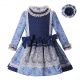 Girl Blue Flower Vintage Dress With Headband D12