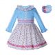 Blue Girl Floral Dress Children Clothes  B66