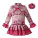 Rose Red Flower Printed Girl Dress With Headwear