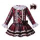 Wine Red Baby Girls Cotton Autumn Grid Dress with Headwear C59