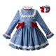 Floral Printed Party Girl Blue High Waist Dresses With Bows 