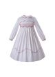 White Doll Collar Embroidery Handmade Smocked Long Sleeve Girls Dress