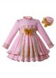 Pink Girl Dress Lace Party Long Sleeves With Headwear Dress