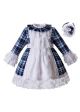 White Lace Blue Gird Baby Girl Party Dress C113