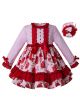 Red Girl Floral Party Long Sleeve Dress C121
