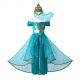 Summer Jasmine Princess Dress up Costume Cosplay Aladdin Halloween Party Fantasy Kids Clothes for Girls + Crown Veil 