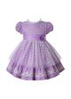 Summer Purple Heart-shaped Mesh Princess Dresses For Girls With Bow And Double Flowers 