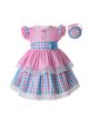 Summer Grid Heart-shaped Hollow Sleeveless Flowers & Bow  Girls Dress With Headband