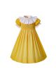 Easter Printed Summer Yellow Smocked Girls Dress + Handmade Headband                                                                                                                          