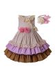 Beige Wedding Summer Pink Flower Lovely Girls Dress With Headband