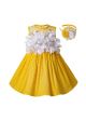 Spring Summer Girls Easter Yellow Cotton Dress  + Handmade Headband         