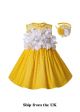 (UK ONLY)Girls Easter White Flower Yellow Cotton Dress + Handmade Headband
