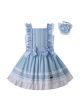 Newest Summer Girls Dress Sky Blue Princess Dresses For Girls With Bows + Handmade Headband                                                                          