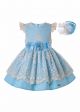 Girls Summer Dress Sky Blue Princess Dresses For Girlsss With Layered Lace + Handmade Headband