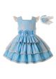 Girls Summer Blue Flower Wedding Party Dress With Layered Lace + Handmade Headband