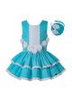 Girls Summer White Flower Blue Cotton Lace Sleeveless Party Dress + Handmade Headband