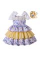 2020 Girls Flowers England Style Layered Party Dress + Hand Headband